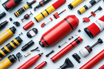 Poster - Assortment of colorful abstract objects arranged in a pattern on a clean light surface