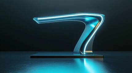 Poster - Luminous Number Seven Sculpture with Sleek Design and Modern Aesthetic on Dark Background