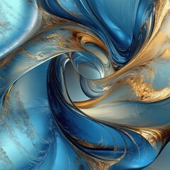 Poster - Elegant swirl of blue and gold abstract art creating a captivating and modern design