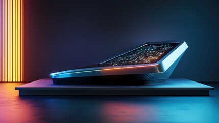 Poster - Futuristic Platform with Glowing Lights Displaying Advanced Technology in a Modern Setting