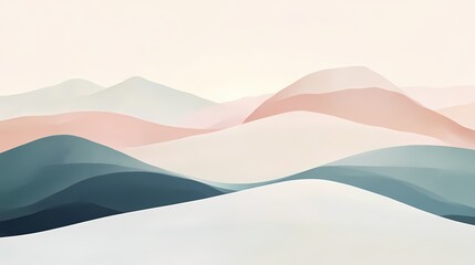 Poster - Abstract pastel landscape with gentle hills and soft colors creating a serene atmosphere