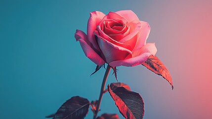 Aufkleber - Delicate Pink Rose Blossom Against a Gradient Sky Capturing the Essence of Floral Beauty