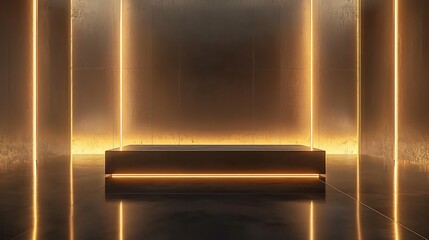 Poster - Elegant Minimalist Stage with Golden Neon Lights for Product Display and Modern Presentation