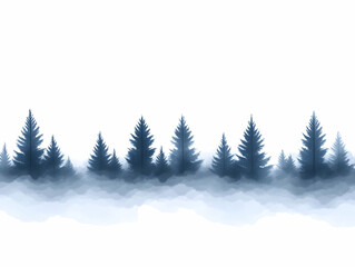 Wall Mural - Misty Forest Illustration -  Blue Trees Background