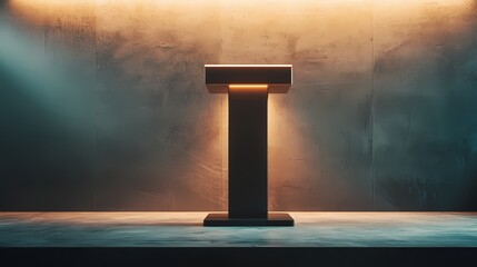 Poster - Modern Podium Illuminated Against Textured Wall Creating a Dramatic and Minimalist Scene
