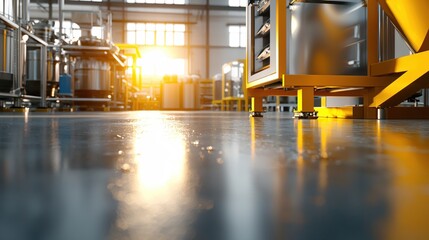 Poster - Industrial plant interior with modern machinery and bright sunlight shining through windows