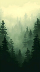 Wall Mural - Misty Evergreen Forest Illustration