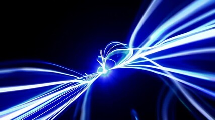 Aufkleber - blue light trails on black background, abstract energy flow concept