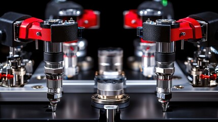 Poster - Precision Machinery Assembly Line Close Up Featuring Advanced Technology and Automation System