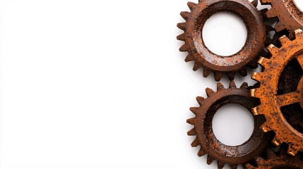 Poster - Rusty Gears on White Background Depicting Industrial Age Technology and Mechanical Engineering