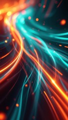 Poster - Neon light trails in abstract motion with vibrant orange and blue colors
