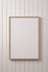 Poster - empty wooden frame mockup for poster display on textured white wall background, perfect for minimali