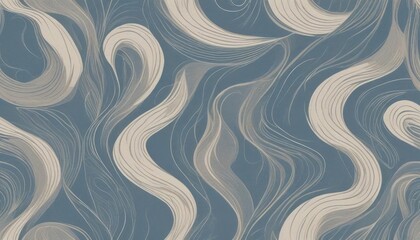 Poster - Abstract flowing white lines on blue background with fluid motion pattern design