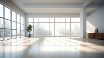 Poster - Bright and Spacious Modern Interior with Large Windows and Natural Light in Minimalist Style