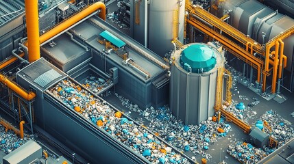 Poster - Engineers designing systems to process and reuse industrial waste sustainably.