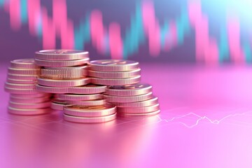 Poster - A stack of coins on a vibrant background, symbolizing finance and investment trends in a visually appealing display.