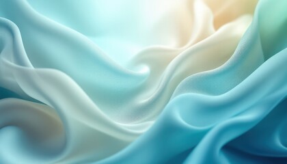 Poster - Soft pastel silk fabric waves in blue and cream tones