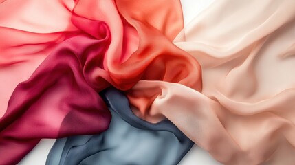 Aufkleber - Elegant flowing silk fabrics arranged beautifully on a neutral backdrop with soft lighting and ample space for text. Generative AI