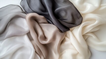 Leinwandbilder - Elegant arrangement of flowing silk fabrics in soft tones and light setting with blank space for creative text. Generative AI