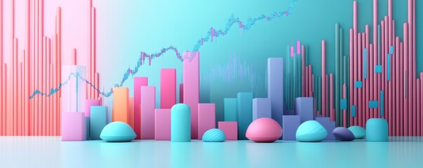 Poster - A vibrant, abstract visualization of data, featuring colorful bars and geometric shapes against a gradient background, symbolizing growth and analytics.