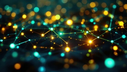 Poster - Abstract network of glowing nodes and connections in dark background