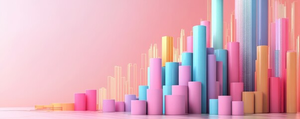 Poster - A vibrant bar graph in pastel colors against a soft pink background, representing data visualization and growth.