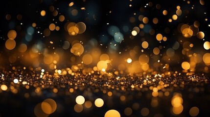 Poster - Beautiful Golden Glittering Bokeh Background with Sparkling Lights Creating a Magical and Dreamy Atmosphere for Various Creative Projects and Designs
