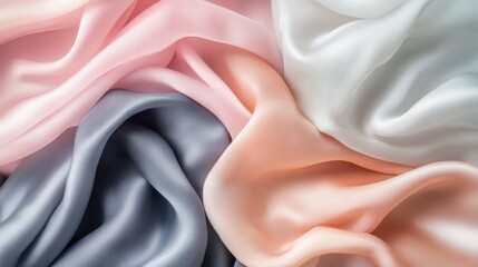 Aufkleber - Flowing silk fabrics in soft tones on a neutral background with ample blank space for elegant text placement. Generative AI
