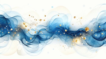 Poster - Abstract flowing blue and gold waves with sparkling particles