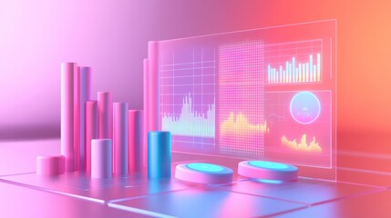 Poster - A vibrant digital representation of data analytics, featuring colorful charts and graphs against a gradient background.