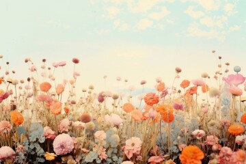 Wall Mural - collage retro dreamy of field flowers landscape boder backgrounds outdoors blossom.