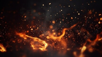 Poster - Dynamic Flow of Orange Flames with Sparkling Embers and Particles in a Dark Background Creating a Fiery Atmosphere for Visual Designs
