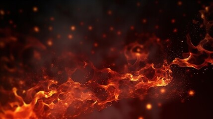 Poster - Abstract fiery background with glowing embers, shimmering particles, and intense flames in a dramatic color palette of red and orange