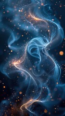 Poster - Ethereal blue and gold smoke with floating sparkles on dark background
