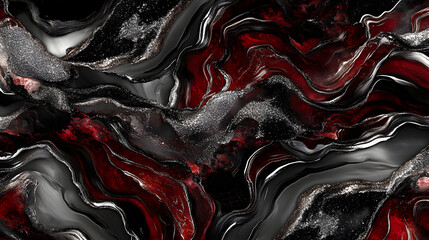 Poster - Black and red marble pattern with dynamic bold crimson swirls and textures for background or design use