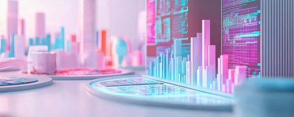 Poster - A vibrant, futuristic data visualization featuring colorful graphs and charts showcasing analytics and trends in a digital environment.