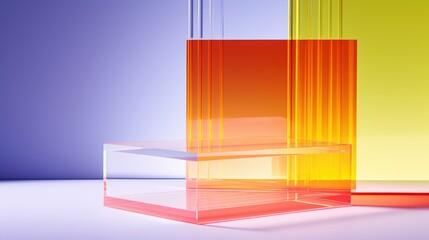 Poster - Abstract Futuristic Composition with Transparent Geometric Shapes and Vibrant Color Gradient Over Simple Background