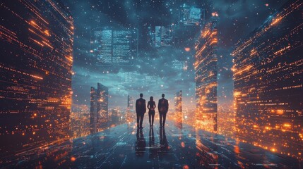 Poster - Exploring digital futures innovative insights urban cityscape digital art nighttime perspective