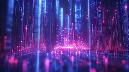Leinwandbilder - Dynamic neon data visualization urban digital space abstract environment futuristic viewpoint