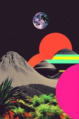 Wall Mural - minimal retro collage of nature astronomy outdoors universe.
