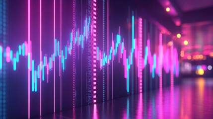 Poster - A vibrant digital display showcases colorful sound waves in pink and blue, creating a dynamic visual representation of audio data.