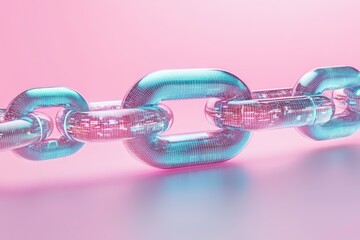 Poster - A close-up of a stylized chain with a gradient effect, featuring transparent links against a soft pink background.