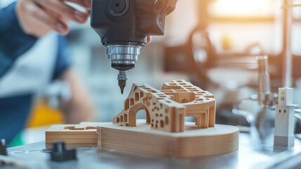 Aufkleber - robotic arm assembling wooden model with precision