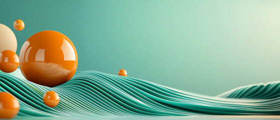 Aufkleber - Abstract design with orange spheres on teal waves