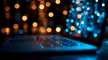 Poster - Laptop Night Lights Bokeh Coding