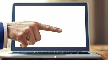 Poster - Man pointing at laptop screen, home office