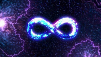 Aufkleber - Infinity symbol in cosmic space with glowing energy and purple nebula, surreal concept