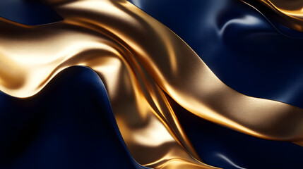 Poster - Close up of gold and blue fabric with delicate texture and soft folds in a graceful composition