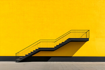 Wall Mural - Yellow Wall Black Staircase Minimalist Illustration