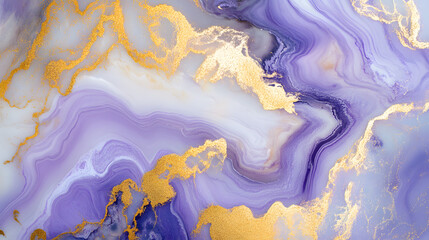 Poster - Purple and gold marble background with graceful swirls of lavender and gold accents for artistic designs